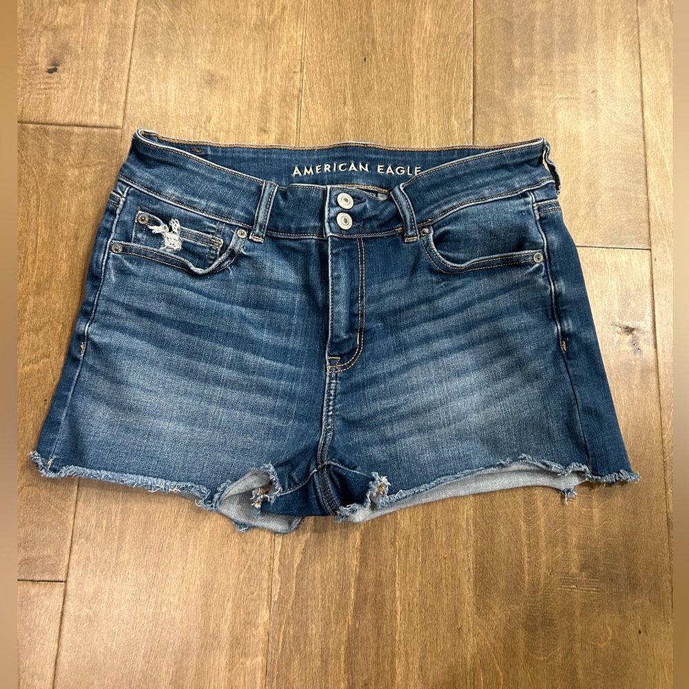 American Eagle Outfitters Dark Blue hi rise shortie Denim Cutoff Shorts 10